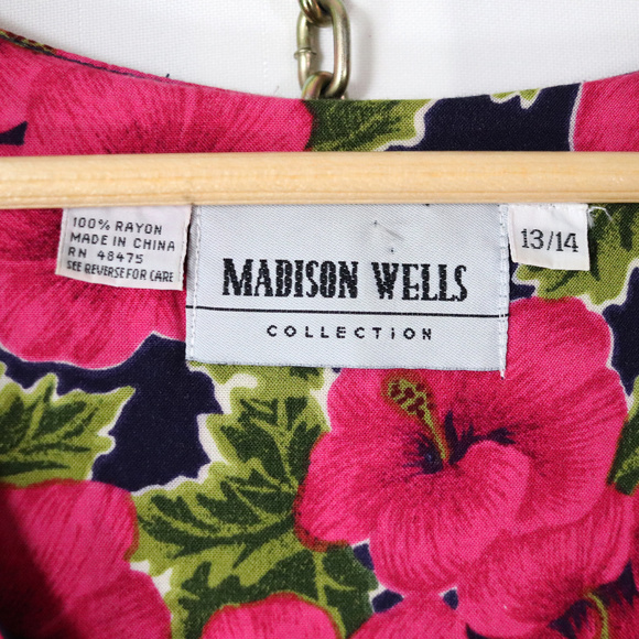 ❌SOLD❌vintage 90s hibiscus floral rayon dress 14 - Picture 8 of 8